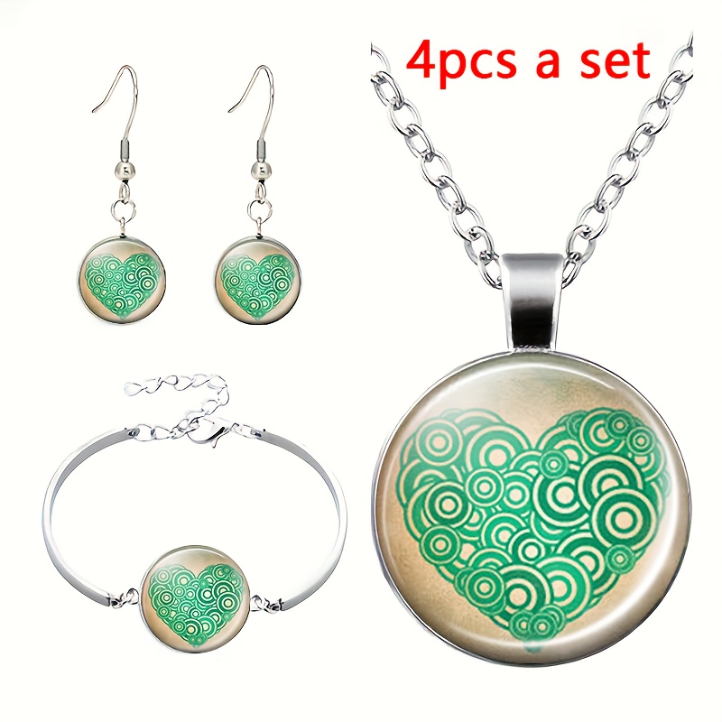 4pcs Jewellery Set with Necklace, Bracelet, and Earrings